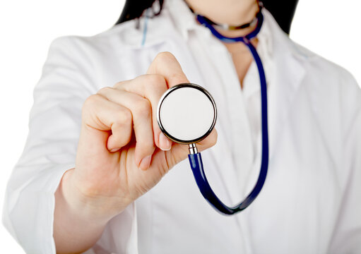 Female doctor with stethoscope  on  background