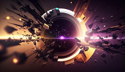 purple yellow abstract background, metaverse and technology, laser and geometric theme abstract background, light glow in dark space, Generative Ai
