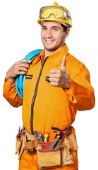 Happy construction worker isolated on white background