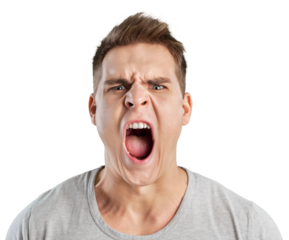 Angry man screaming isolated on white