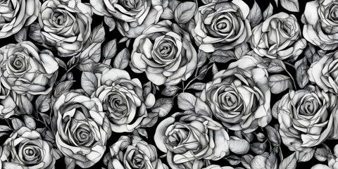 Black and white flower pattern, roses, ai generated, natural background