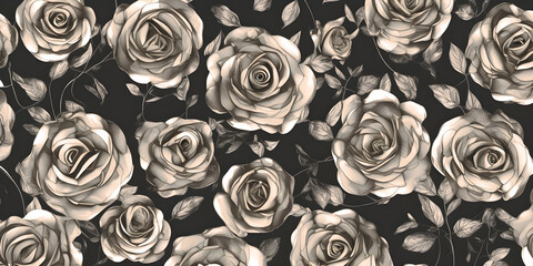 Background of flowers, floral, golden roses on a dark background, ai generated