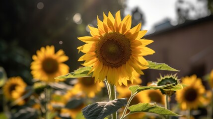 Naklejka premium Nature's Radiance A Captivating Daytime Shot of Vibrant Sunflowers in Full Bloom