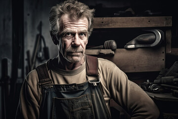 Obraz na płótnie Canvas Skilled worker in overalls with tools. Ai generate.