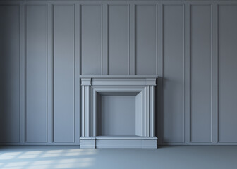Interior mockup. Empty room with the fireplace. 3d render.