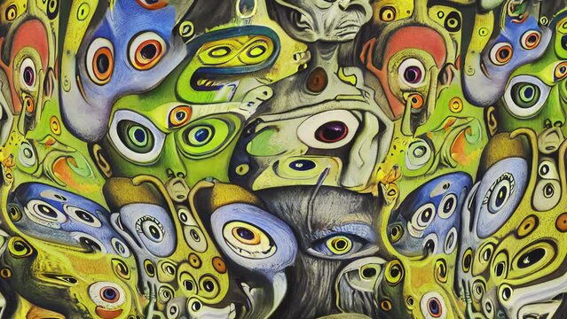 Turbulent scroll of colorful monsters texture illustration. Distorted pattern of digital painting for Halloween events