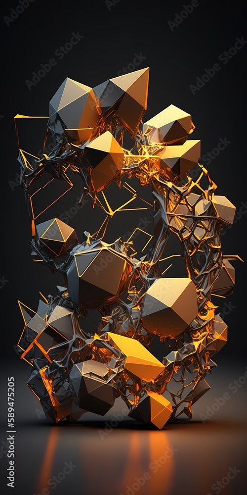 Fototapete of a short depth of field and a low poly plexus layout generative ai