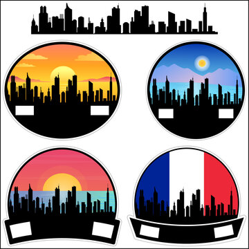 Sucy en Brie Skyline Silhouette France Flag Travel Souvenir Sticker Sunset Background Vector Illustration SVG EPS AI