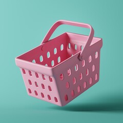Pink Basket icon,isolated on green pastel background.Comments or user social media,template design for social media and website.pastel concept.3D rendering illustration