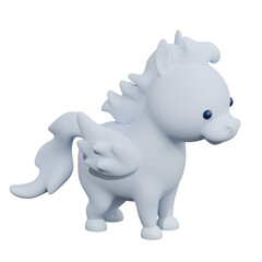 Cute pegasus with wings isolated on white background. 3d rendering     