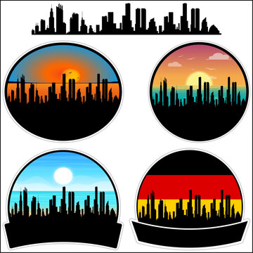 Bad Oldesloe Skyline Silhouette Germany Flag Travel Souvenir Sticker Sunset Background Vector Illustration SVG EPS AI