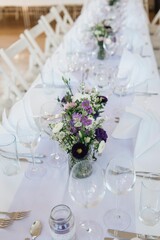Closeup of beautiful floral decorations for a wedding