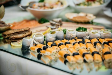 Closeup shot of a seafood displayed on Bouffet of wedding party