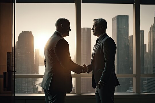 Two strictly dressed business executives exchange a strong handshake. Ai generated 