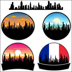 Lormont Skyline Silhouette France Flag Travel Souvenir Sticker Sunset Background Vector Illustration SVG EPS AI