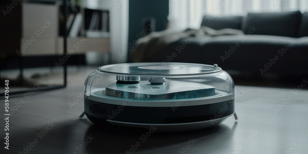 Poster enjoy your leisure time as the automated vacuum robot machine does the cleaning. generative ai