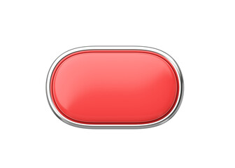 3d render long button - glossy web element, rectangular shiny label with chrome and clean click symbol