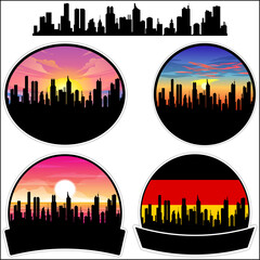 Netphen Skyline Silhouette Germany Flag Travel Souvenir Sticker Sunset Background Vector Illustration SVG EPS AI