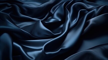 Abstract dark blue background. Silk satin. Navy blue color. Elegant background with space for design. Soft wavy folds