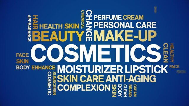 Cosmetics animated tag word cloud;text design animation kinetic typography seamless loop.