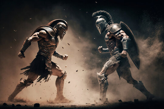 Action sequence of a Spartan warrior in a movie scene, Generative Ai