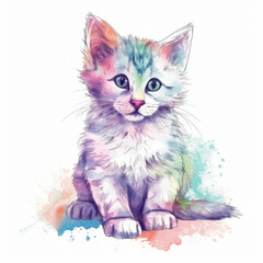 Fototapeta premium Cute watercolor cat. Illustration AI Generative.