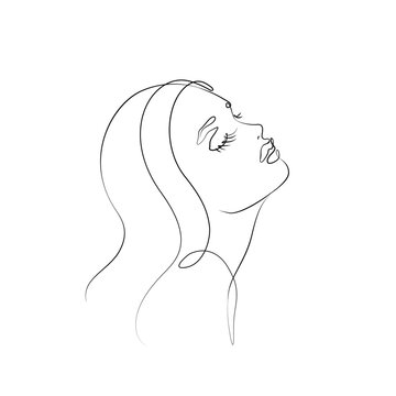 recommend clip art: Woman's face with long eyelashes. Abstract portrait, continuous line drawing, single line on white background, isolated vector illustration. Tattoo, print and logo design for a spa or beauty salon.