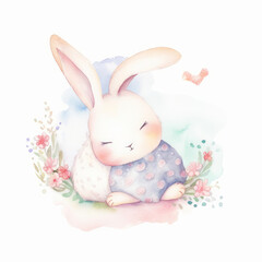 Obraz premium Cute watercolor bunny. Illustration AI Generative.