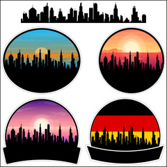 Schwetzingen Skyline Silhouette Germany Flag Travel Souvenir Sticker Sunset Background Vector Illustration SVG EPS AI