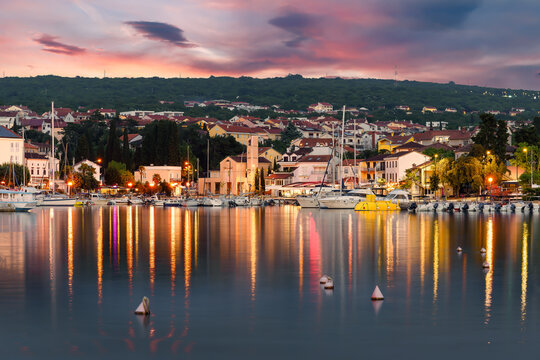 Landscape with Malinska town at night, Krk island, Croatia