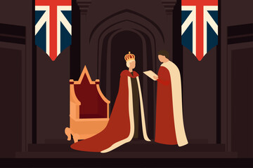 Coronation, coronation event illustration, silhouettes of people, king - obrazy, fototapety, plakaty