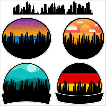 Geseke Skyline Silhouette Germany Flag Travel Souvenir Sticker Sunset Background Vector Illustration SVG EPS AI