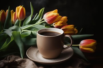 coffee lover concept, a cup of coffee with flower blossom, Generative Ai