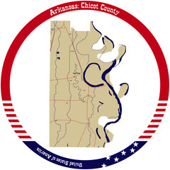 Map of Chicot County in Arkansas, USA arranged in a circle.