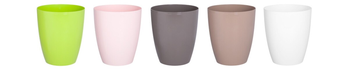 Empty flowerpots for flowers on a white background
