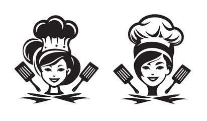 Cook head, chef's hat, vector logo illustration silhouette svg.