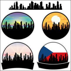 Kutna Hora Skyline Silhouette Czech Flag Travel Souvenir Sticker Sunset Background Vector Illustration SVG EPS AI