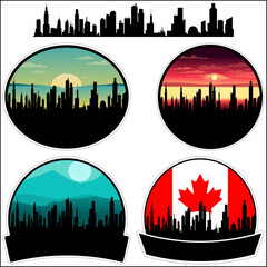 New Glasgow Skyline Silhouette Canada Flag Travel Souvenir Sticker Sunset Background Vector Illustration SVG EPS AI