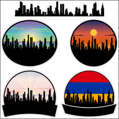 Goris Skyline Silhouette Armenia Flag Travel Souvenir Sticker Sunset Background Vector Illustration SVG EPS AI