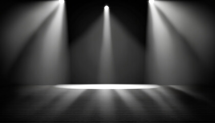 Obraz premium immerse yourself in an ethereal world: empty dark stage transformed with mist, fog, and grey spotlights, perfect for showcasing artistic works and products. generative ai