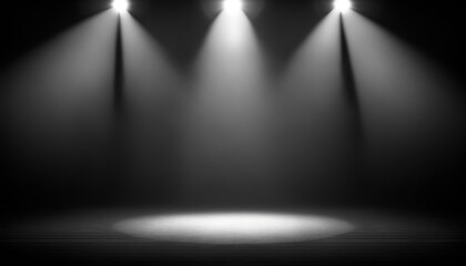 immerse yourself in an ethereal world: empty dark stage transformed with mist, fog, and grey spotlights, perfect for showcasing artistic works and products. generative ai