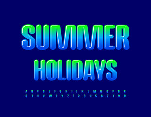 Vector creative sign Summer Holidays. Stylish Glossy Font. Modern Alphabet Letters, Numbers and Symbols set