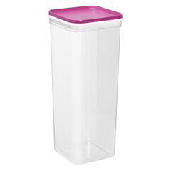 Empty transparent container with a lid on a white background