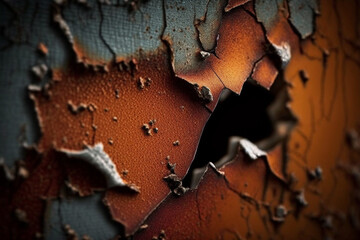 Rust or rusty metal background wallpaper grungy pattern. Metallic corrosion steel grunge scratched surface texture with big crack or cracks. Ai generated
