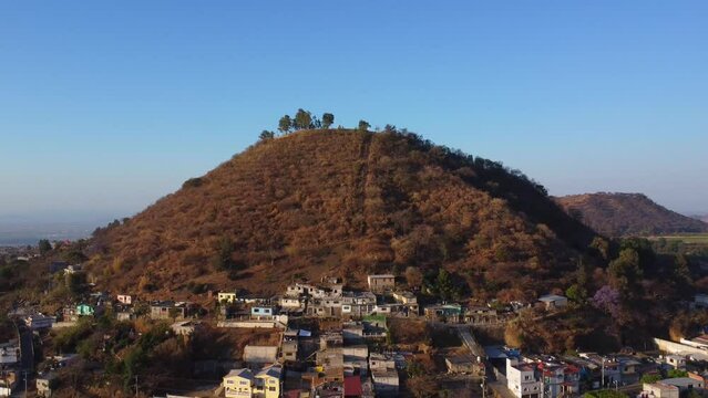 aerial view of mountain with drought