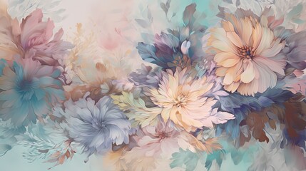 Fototapety  abstract flora background, beautiful spring pastel flowers garden in pastel tone color, pink, blue, orange, vintage dreamy tone color, Generative Ai