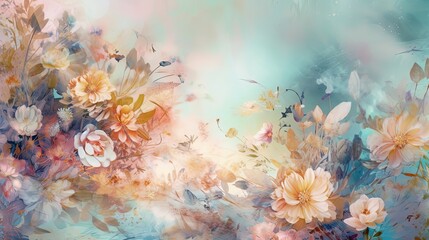 Obraz na płótnie Canvas abstract flora background, beautiful spring pastel flowers garden in pastel tone color, pink, blue, orange, vintage dreamy tone color, Generative Ai