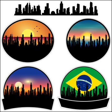 Guapiara Skyline Silhouette Brazil Flag Travel Souvenir Sticker Sunset Background Vector Illustration SVG EPS AI