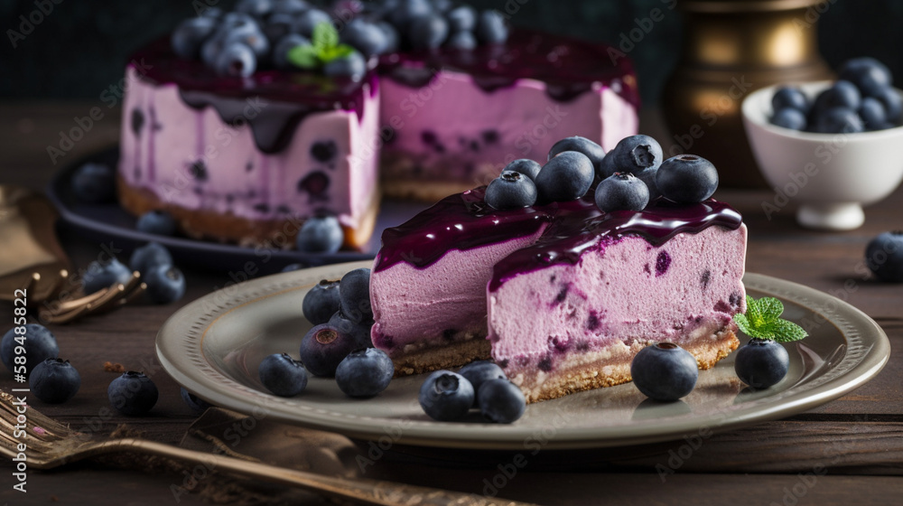 Sticker cheesecake with blueberry frosting generative ai