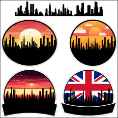 Houghton Regis Skyline Silhouette Uk Flag Travel Souvenir Sticker Sunset Background Vector Illustration SVG EPS AI